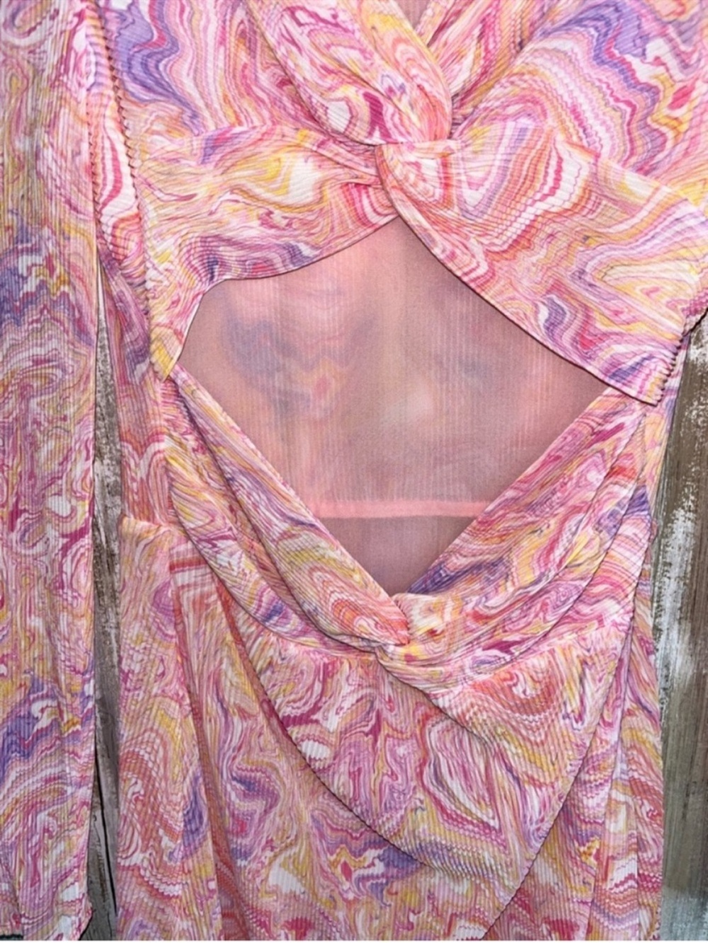 LoveShackFancy Nanita Mini Dress Golden Maize Pink Print Cutout Long Sleeve S - Picture 3 of 7
